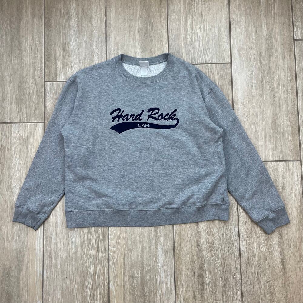 Hard Rock Cafe Taipei Flocked Script Gray Sweatshirt Boxy Large Vintage 90s